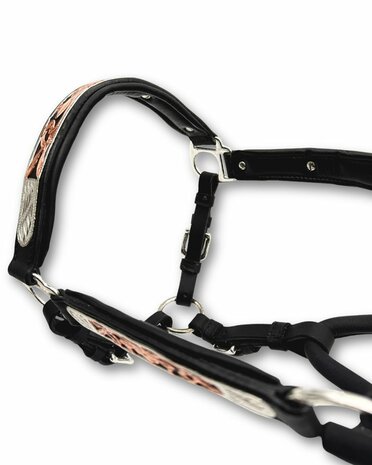 Premium Western showhalster zwart met ros&eacute;goud &ndash; inclusief lijn met ketting