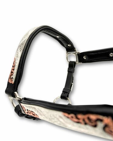 Premium Western showhalster zwart met ros&eacute;goud/zilver &ndash; inclusief lijn met ketting