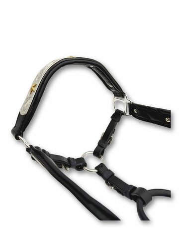 Premium Western showhalster zwart met goudkleurige sterren &ndash; inclusief lijn met ketting