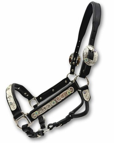 Premium Western showhalster zwart met strass &ndash; inclusief lijn met ketting