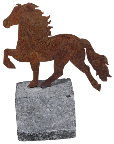 Decoratief IJslands Paard op Granieten Voet &ndash; Roeststaal
