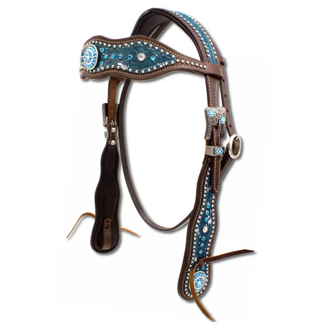 Turquoise Westernhoofdstel &ndash; Shetty, Quarter &amp; Koudbloed &ndash; Anatomisch Kopstuk