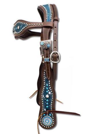 Turquoise Westernhoofdstel &ndash; Shetty, Quarter &amp; Koudbloed &ndash; Anatomisch Kopstuk