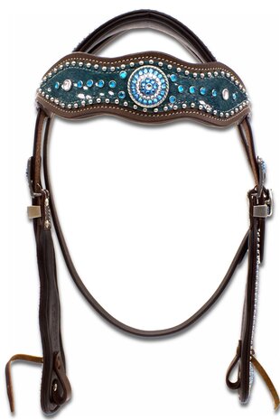 Turquoise Westernhoofdstel &ndash; Shetty, Quarter &amp; Koudbloed &ndash; Anatomisch Kopstuk