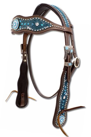 Turquoise Westernhoofdstel &ndash; Shetty, Quarter &amp; Koudbloed &ndash; Anatomisch Kopstuk