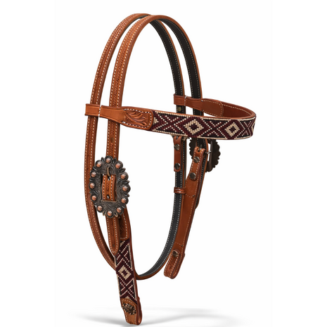 Western Browband Headstall Aztec Beads Antique Copper &ndash; Pony, Quarter &amp; Full