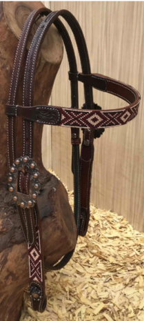 Western Browband Headstall Aztec Beads Antique Copper &ndash; Pony, Quarter &amp; Full
