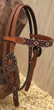 Western Browband Headstall Aztec Beads Antique Copper &ndash; Pony, Quarter &amp; Full