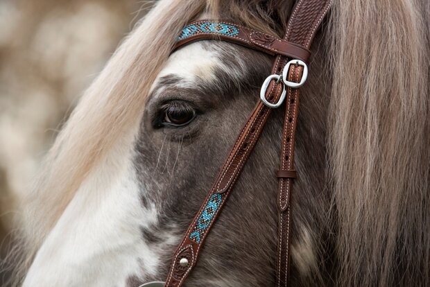 Westernhoofdstel Beads Anatomic Turquoise &ndash; Pony, Quarter &amp; XFull
