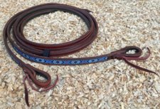Dark Chestnut Leather Split Reins Navy Blue Beads Dark Chestnut Leather Split Reins Navy Blue Beads
